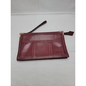 Bermans Vintage Leather Clutch Handbag 11x7x2 Dark Wine Red Color